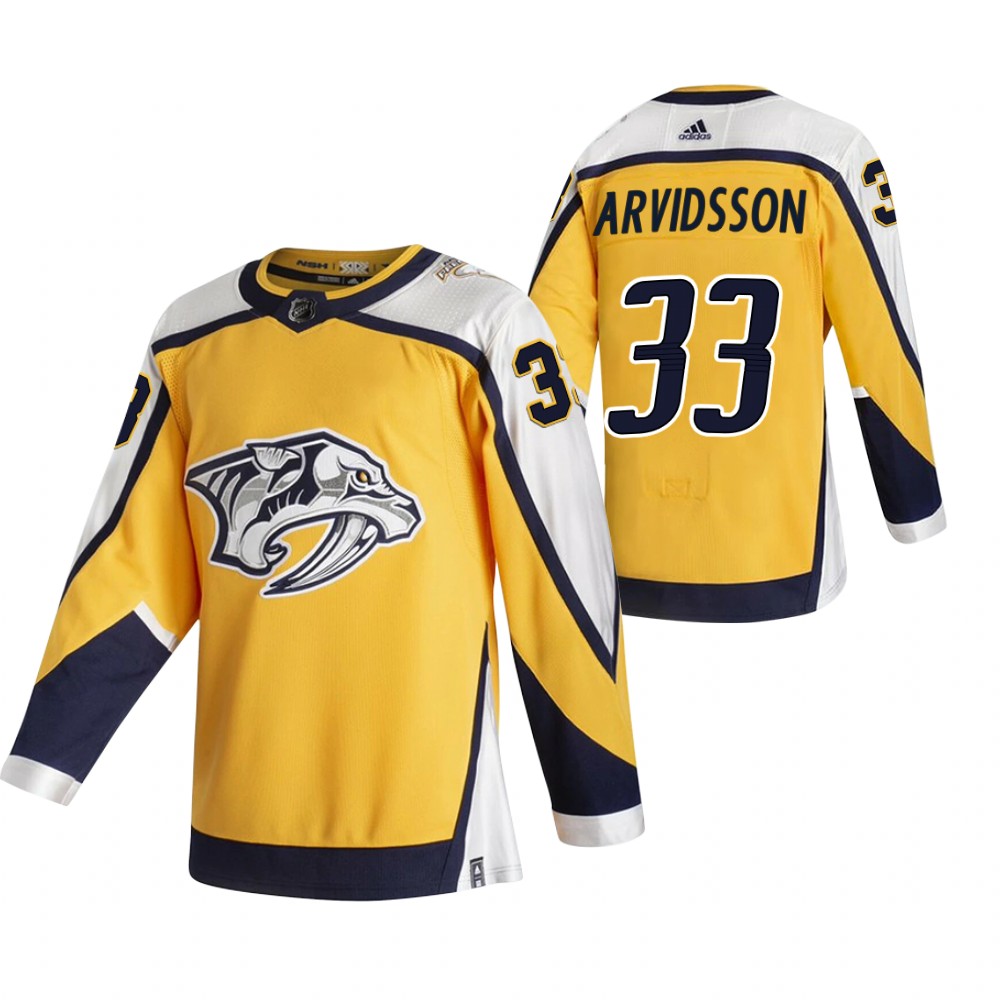 2021 Adidias Nashville Predators 33 Viktor Arvidsson Yellow Men Reverse Retro Alternate NHL Jersey